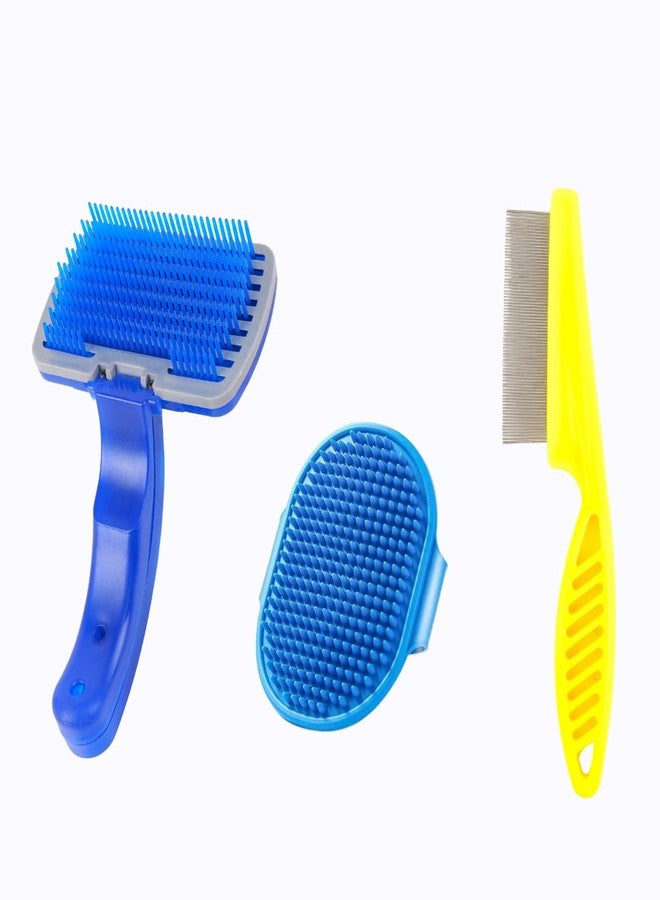 REGIIS 3-Piece Pet Grooming Brush Set - Slicker Brush, Bath Scrubber & Flea Comb for Pets, Pack of 3 - Image 1